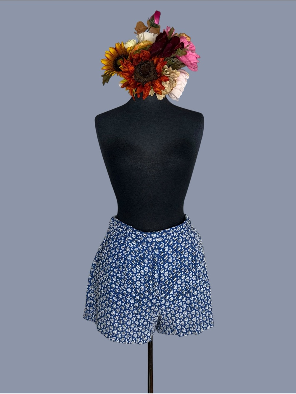 Zara Blue Floral High-Waist Shorts